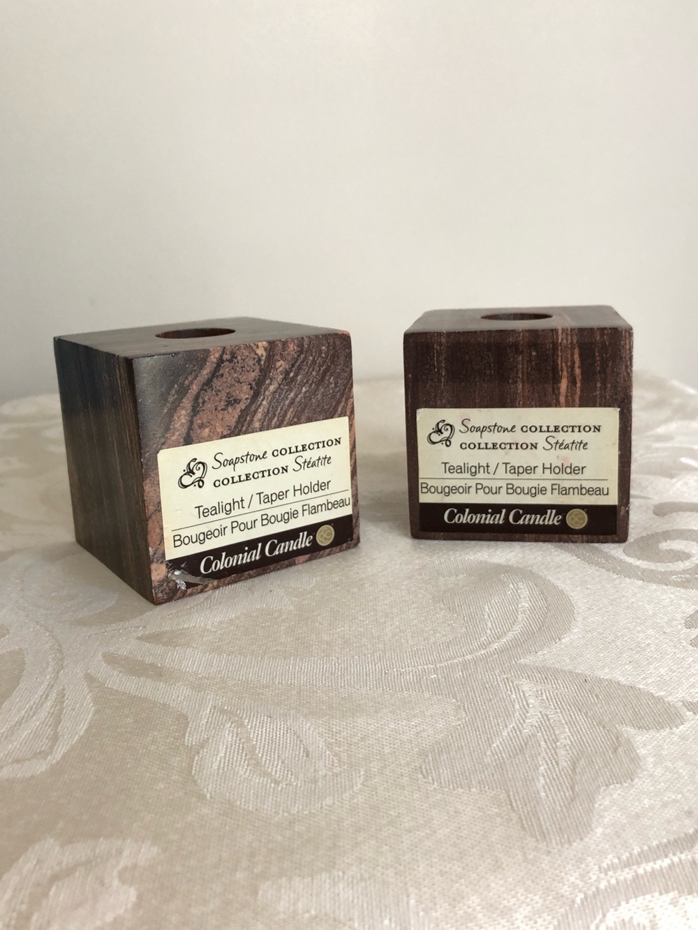 NWT Colonial Candle Soapstone Collection Tealight/Taper Candle Holders Set of 2